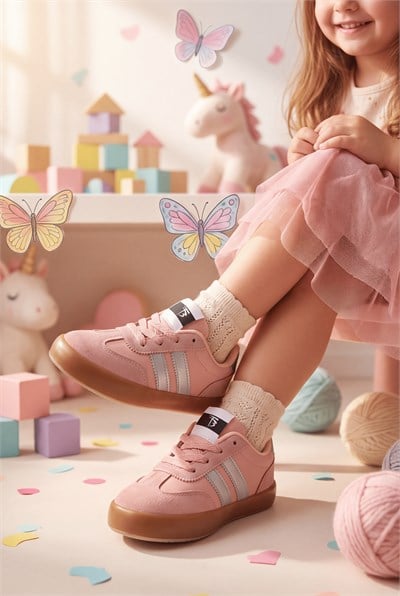 Microlight Taban Rahat Bağcıklı Sneaker Çocuk Unisex Pudra Gümüş Sneaker TBTMKD080