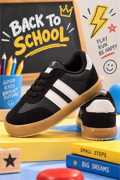Microlight Taban Rahat Bağcıklı Sneaker Çocuk Unisex Siyah Beyaz Sneaker TBTMKD080