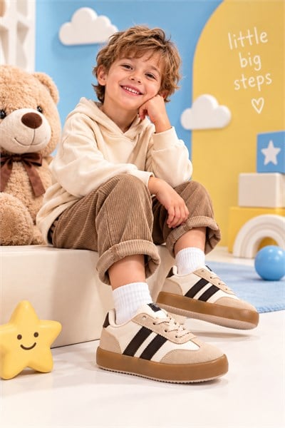 Microlight Taban Rahat Bağcıklı Sneaker Çocuk Unisex Bej Kahve Sneaker TBTMKD080