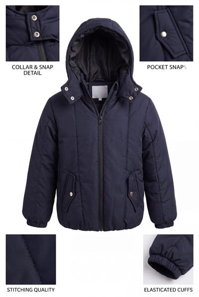 Normal Kalıp Düz Fermuarlı Kapüşonlu Mont Çocuk Unisex Lacivert Mont TBDRV020