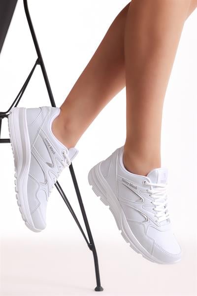 Poli Taban Nefes Alabilen Kumaş Bağcıklı Unisex Beyaz Spor Ayakkabı 772-0