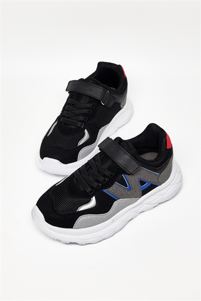 Rahat Kalıp Cırtlı Bağcıklı Sneaker Çocuk Unisex Siyah Buz Sneaker TBKMN333