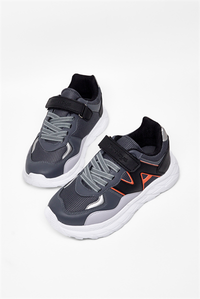 Rahat Kalıp Cırtlı Bağcıklı Sneaker Çocuk Unisex Füme Siyah Sneaker TBKMN333