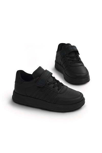 Rahat Kalıp Düz Hafif  Tabanlı Sneaker Çocuk Unisex Siyah Sneaker TBÖZC1903
