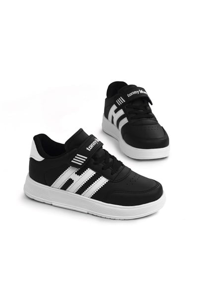 Rahat Kalıp Düz Hafif  Tabanlı Sneaker Çocuk Unisex Siyah Beyaz Sneaker TBÖZC1903