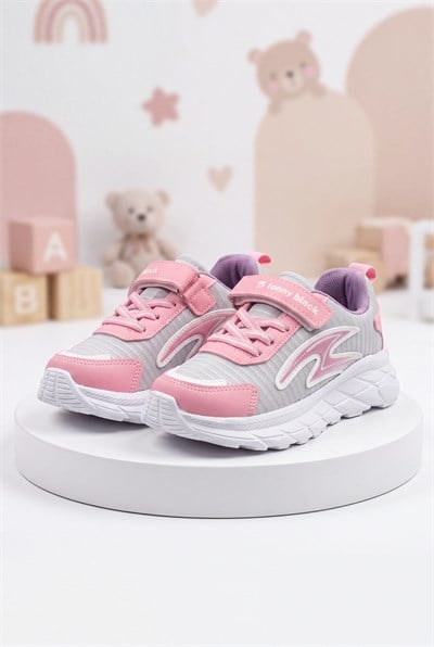 Rahat Kalıp Faylon Tabanlı Cırtlı Sneaker Çocuk Unisex Beyaz Pembe Sneaker TBKRD020