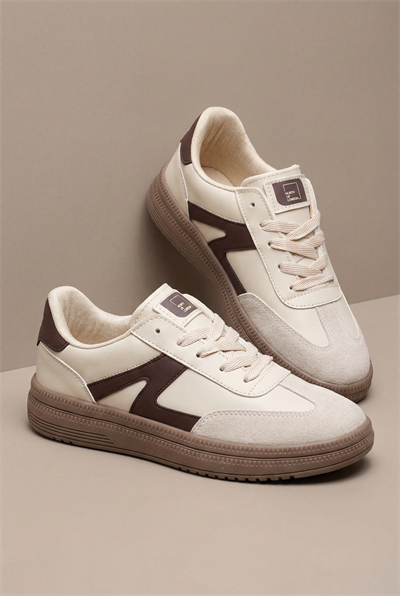 Rahat Kalıp Kauçuk Taban Bağcıklı Sneaker Kadın Bej Kahve Sneaker TBTYLDZ005