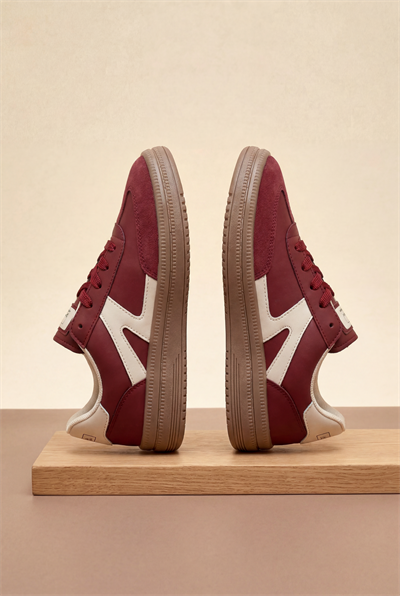Rahat Kalıp Kauçuk Taban Bağcıklı Sneaker Kadın Bordo Bej Sneaker TBTYLDZ005