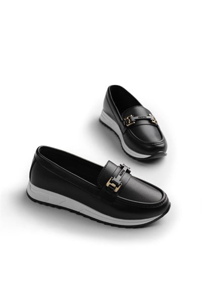 Rahat Kalıp Kaymaz Taban Tokalı Loafer Kadın Siyah Loafer TBHSNCMC1955