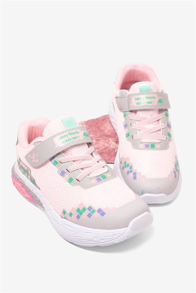 Rahat Kalıp Nefes Alabilen Cırtlı Işıklı Sneaker Çocuk Unisex Pudra Sneaker TBTMKD050