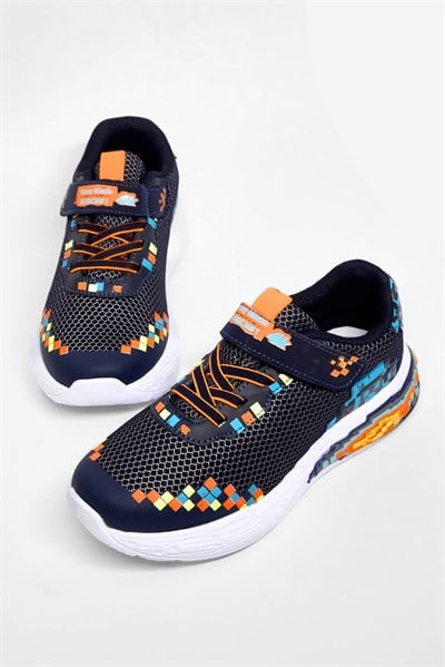 Rahat Kalıp Nefes Alabilen Cırtlı Işıklı Sneaker Çocuk Unisex Lacivert Sneaker TBTMKD050