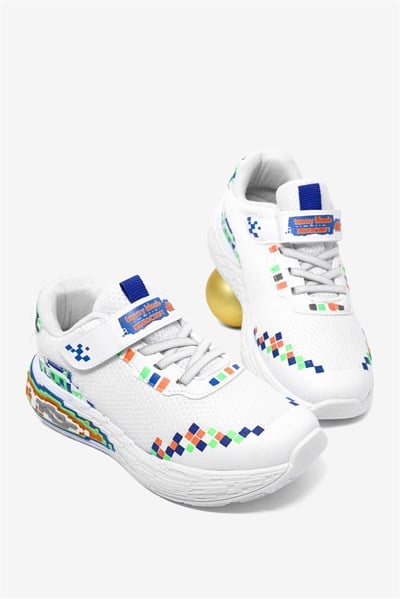 Rahat Kalıp Nefes Alabilen Cırtlı Işıklı Sneaker Çocuk Unisex Beyaz Sneaker TBTMKD050