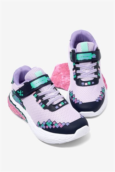 Rahat Kalıp Nefes Alabilen Cırtlı Işıklı Sneaker Çocuk Unisex Lila Sneaker TBTMKD050
