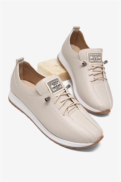 Rahat Kalıp Ortopedik Bağcıklı Loafer Kadın Bej Loafer TBHSNCMC1945