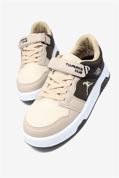 Rahat Kalıp Ortopedik Cırtlı Sneaker Çocuk Unisex Bej Haki Siyah Sneaker TBDLT509