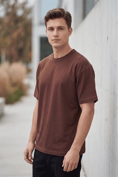 Rahat Kalıp Oversize Kesim T-Shirt Erkek Acı Kahve T-Shirt TBTSHRT020