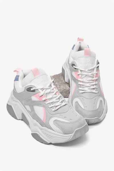 Rahat Kalıp Poli Taban Bağcıklı Sneaker Kadın Buz Pudra Sneaker TBCRN1903