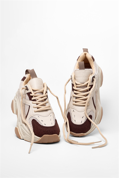 Rahat Kalıp Poli Taban Bağcıklı Sneaker Kadın Bej Kahve Sneaker TBCRN1903