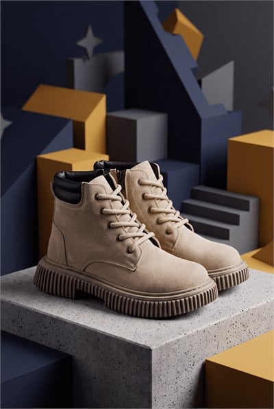 Rahat Kalıp Termo Taban Bağcıklı Bot Çocuk Unisex Bej Bot TBGRF130F