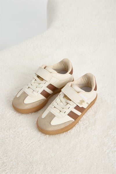 Termo Taban Yanı Şeritli Cırtlı Bağcıklı Sneaker Çocuk Unisex Bej Sneaker TBZER040