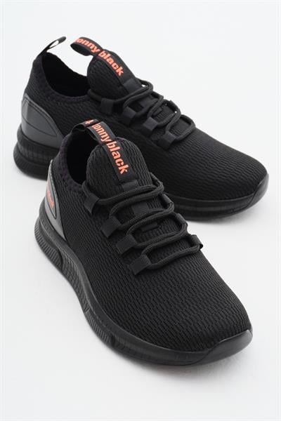 Unisex Siyah Nefes Alabilen Kumaş Poli Taban Bağcıklı Spor Ayakkabı
