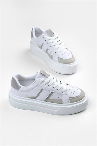 Yüksek Tabanlı Rahat Bağcıklı Sneaker Kadın Beyaz Sneaker TBFTH1903
