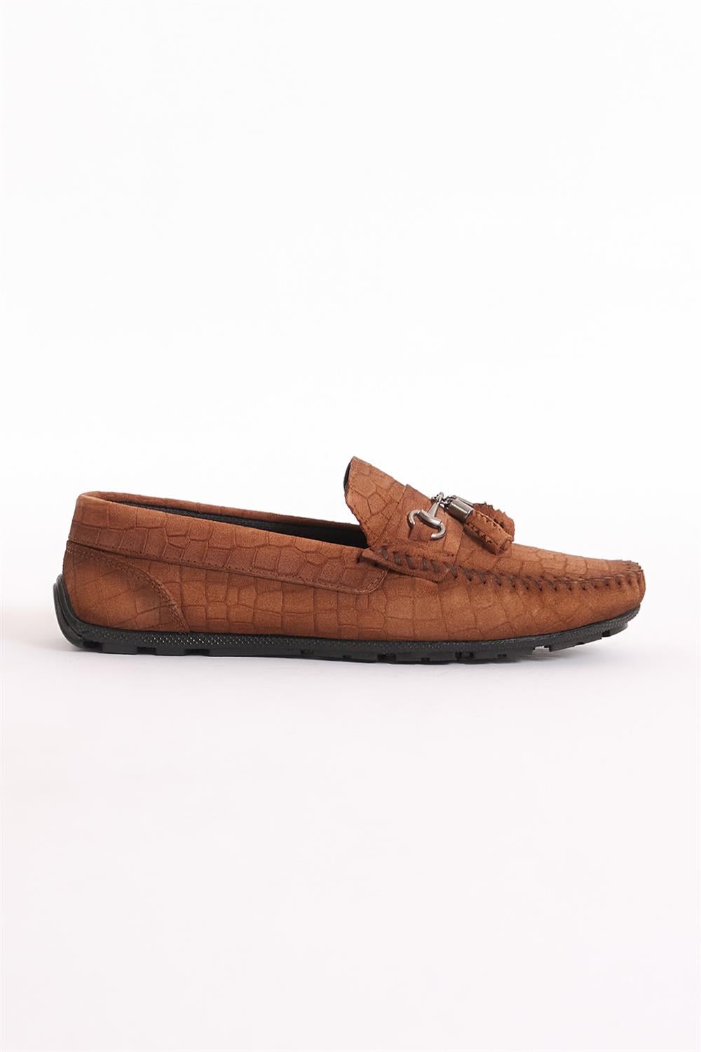 【 THE TOE 】PIGALLE SHAGGY MUFFLER Önü Tokalı Püsküllü Günlük Erkek Taba Süet Loafer TBERK170 - Tonny