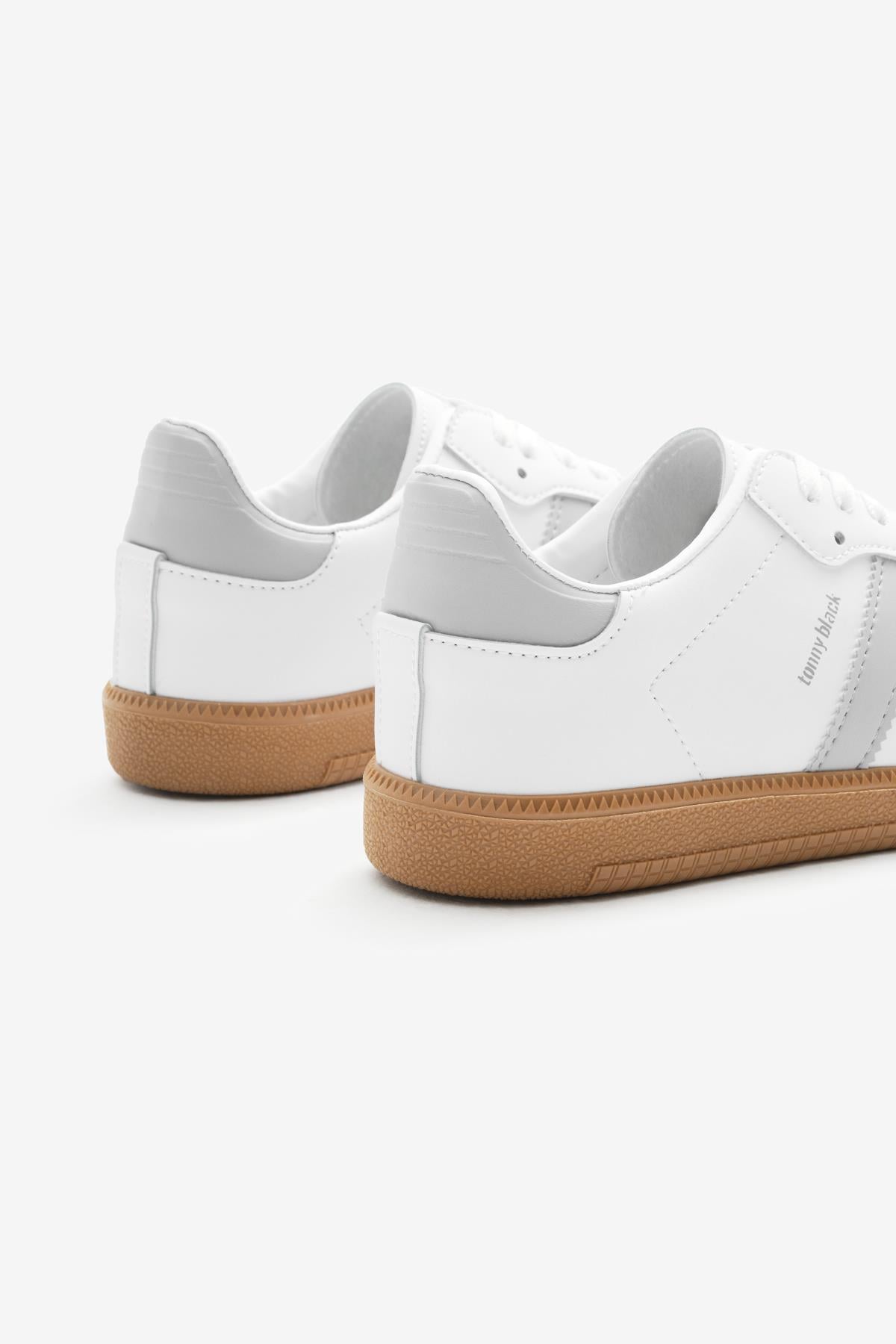Termo Taban Yanı Şeritli Bağcıklı Kadın Beyaz Gri Spor Ayakkabı
