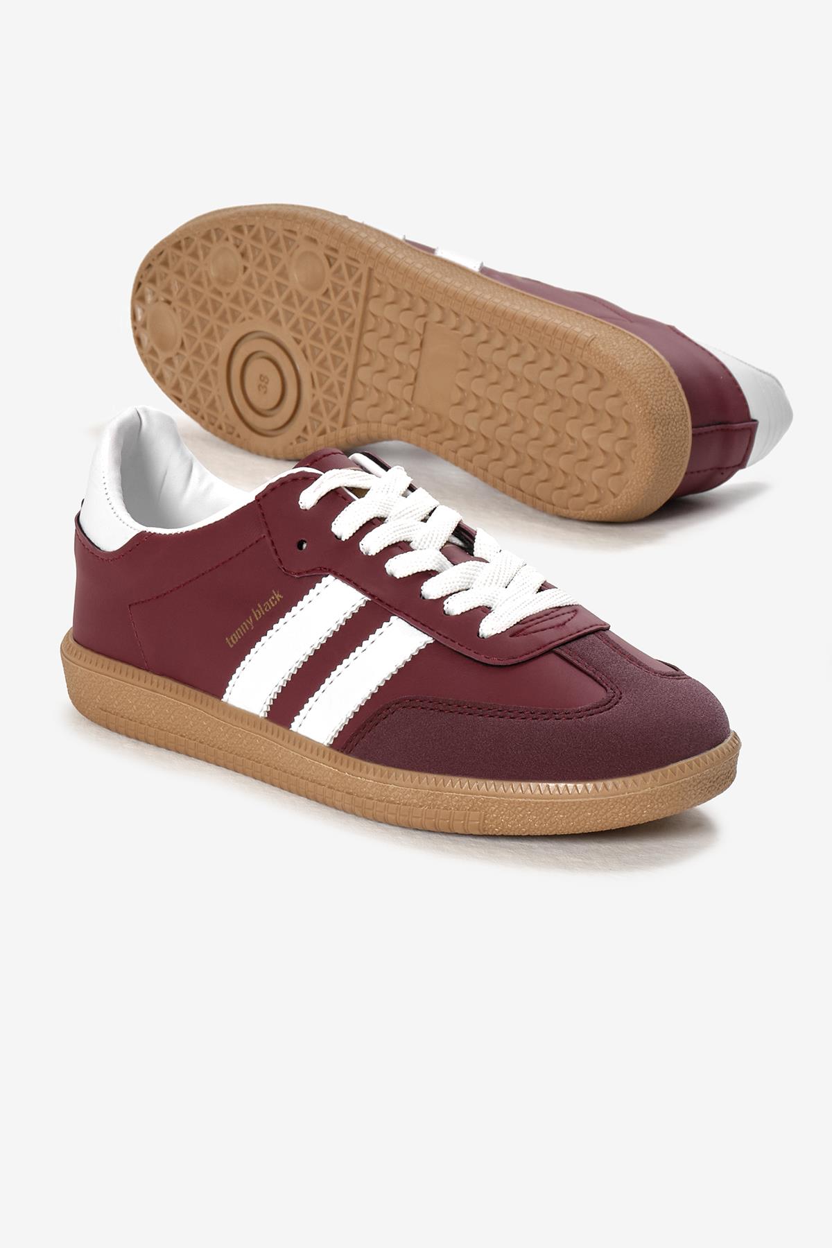 Termo Taban Yanı Şeritli Bağcıklı Unisex Bordo Spor Ayakkabı TBZER020