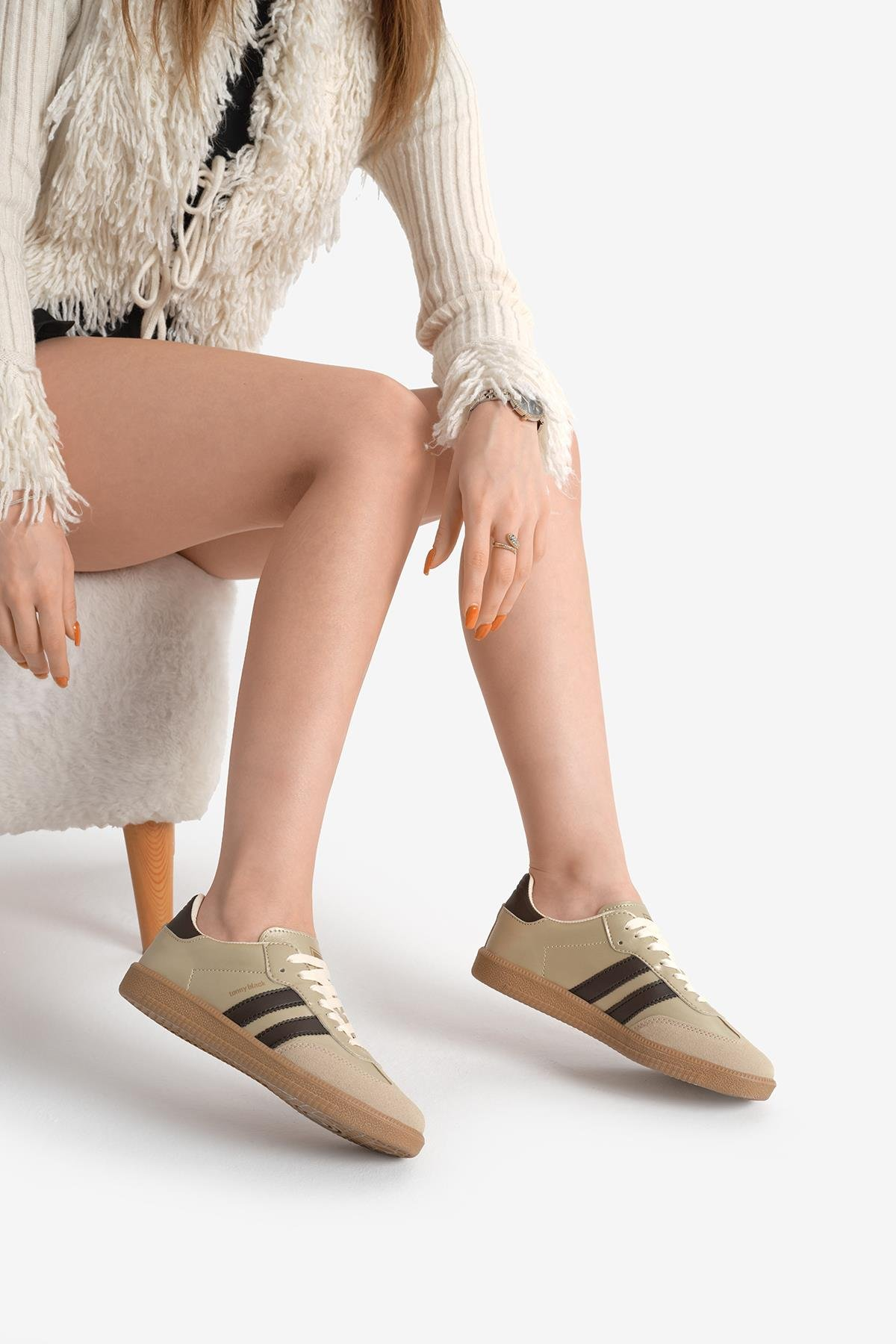 Termo Taban Yanı Şeritli Bağcıklı Unisex Bej Kahve Spor Ayakkabı
