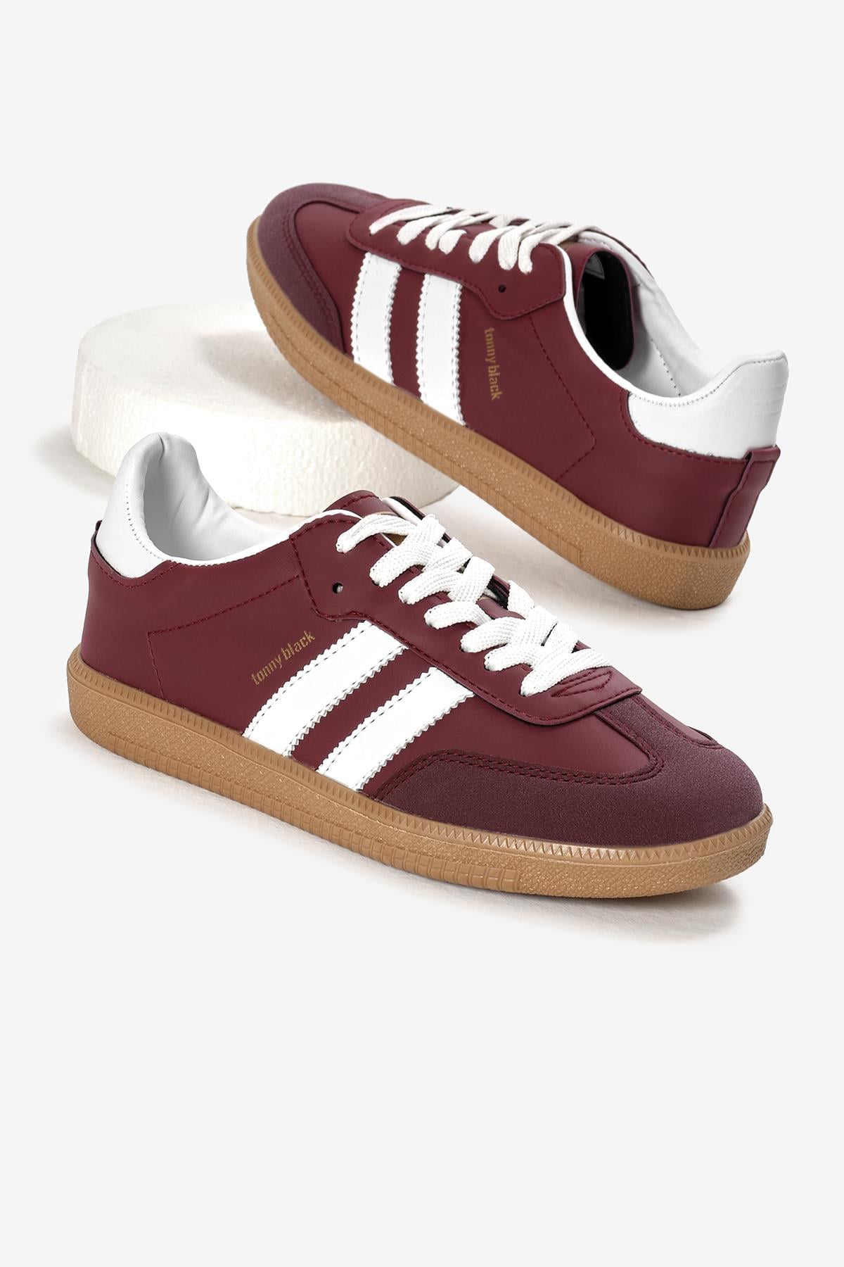 Termo Taban Yanı Şeritli Bağcıklı Unisex Bordo Spor Ayakkabı TBZER020