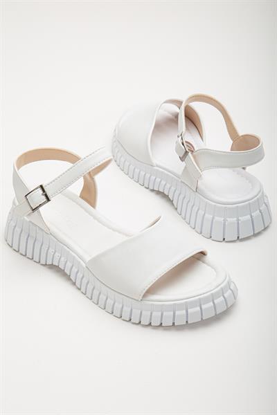 yoep tomomiさん　White cotton ball strap Kalın Poli Taban Bilekten Bağlamalı Tek Bantlı Kadın Beyaz