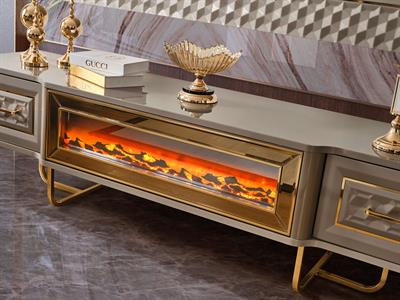 Lounge Nehir Kumu Duvar Ünitesi Şömineli Alt Blok