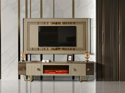 Premier Karamel Duvar Ünitesi Şömineli Alt Blok