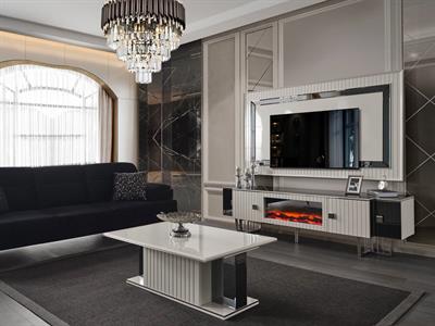 Premier White Duvar Ünitesi Şömineli Alt Blok