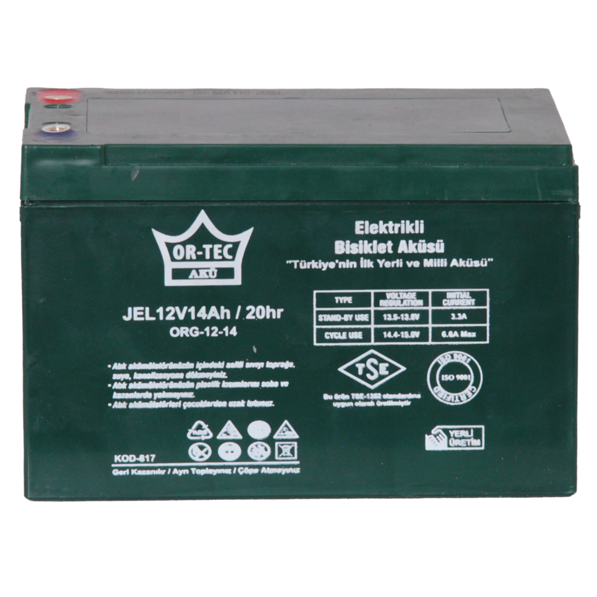 ORTEC 12V 14AH JEL AKÜ ELEKTRİKLİ BİSİKLET AKÜSÜ