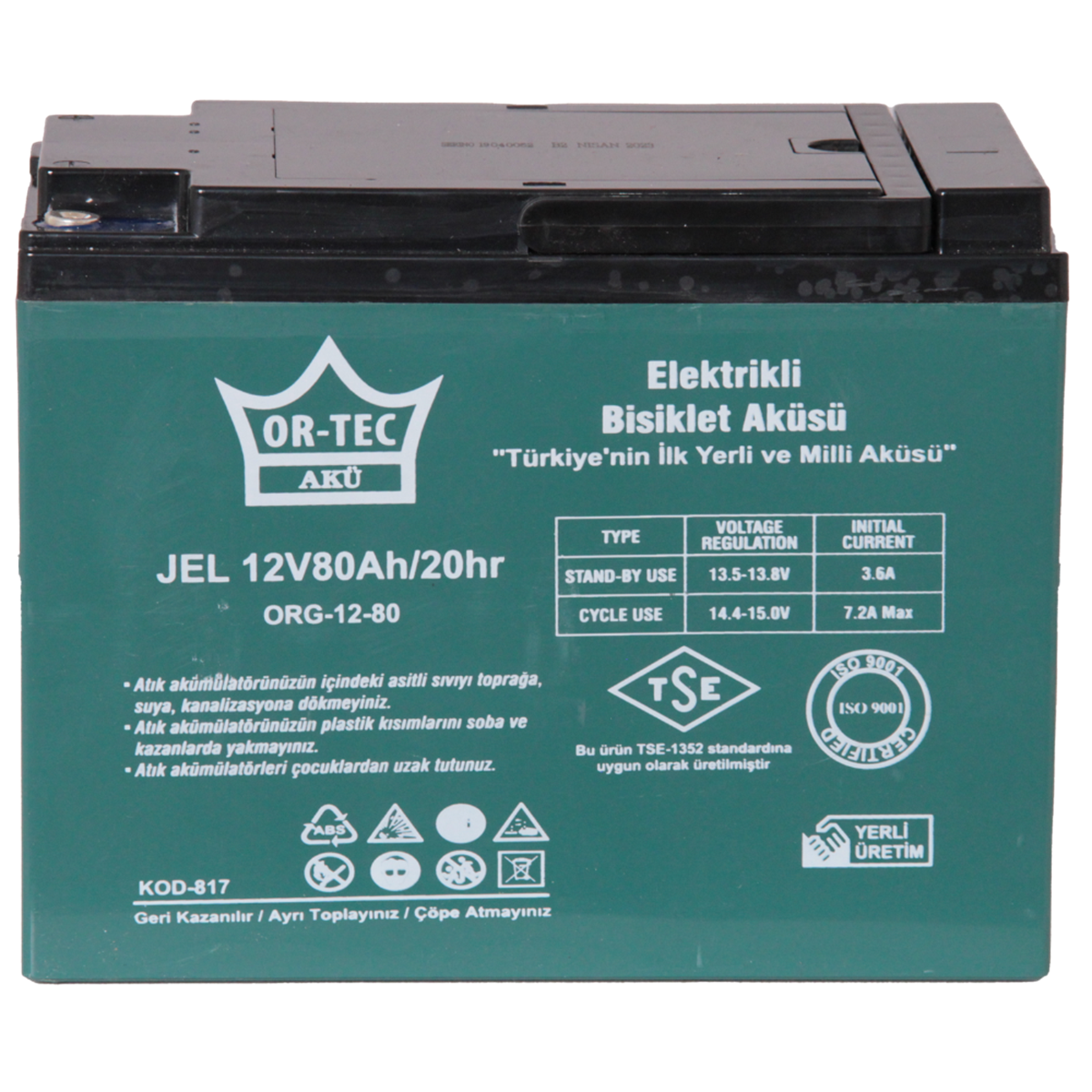 ORTEC 12V 80AH JEL AKÜ ELEKTRİKLİ BİSİKLET AKÜSÜ