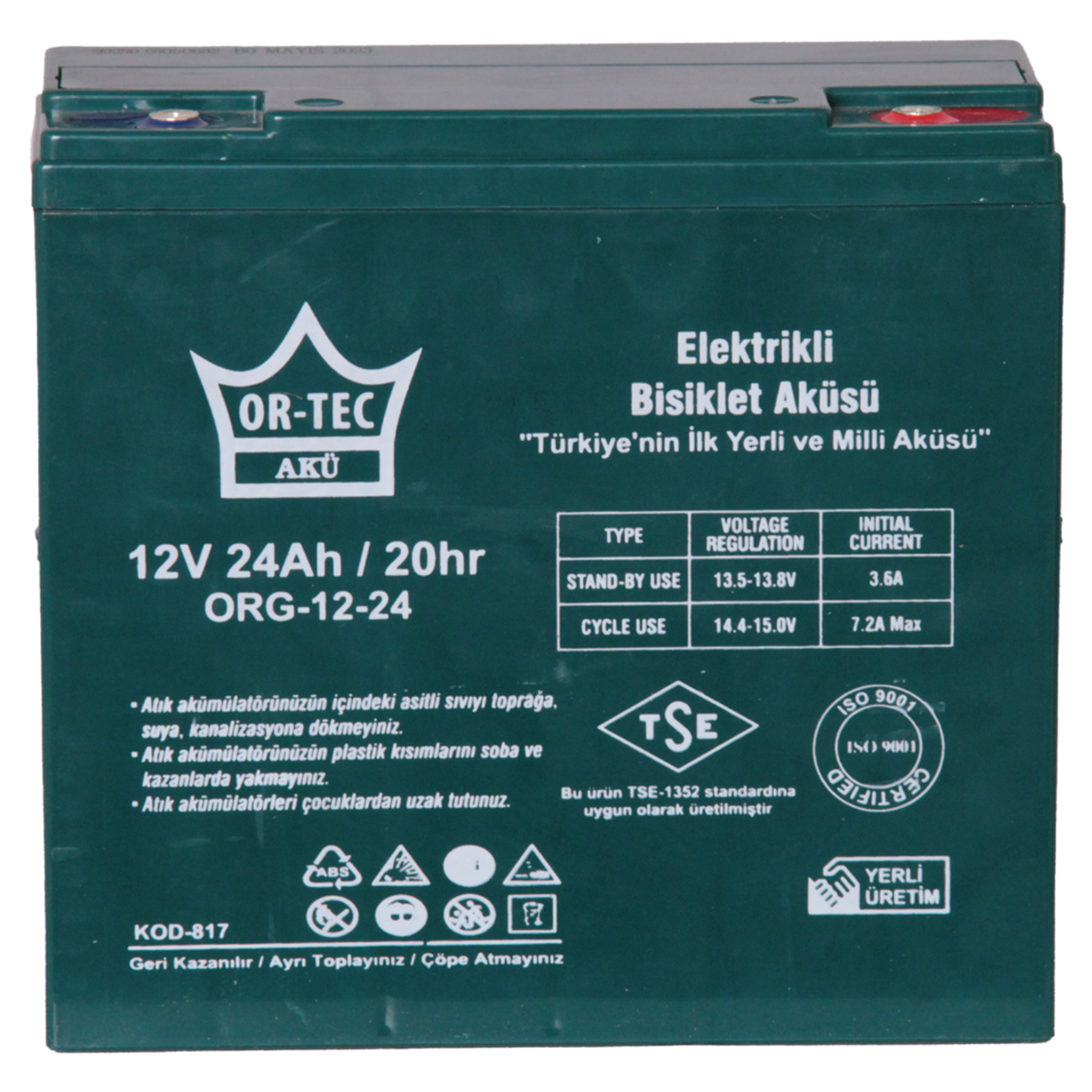 ORTEC 12V 24AH JEL AKÜ ELEKTRİKLİ BİSİKLET AKÜSÜ