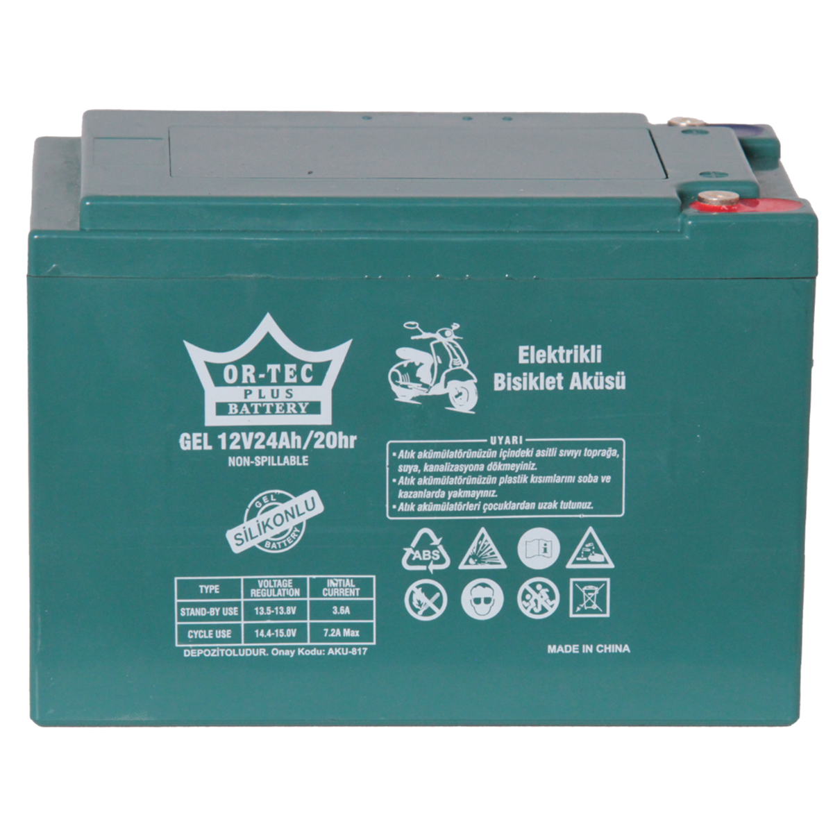 ORTEC 12V 24AH YATIK JEL AKÜ ELEKTRİKLİ BİSİKLET AKÜSÜ