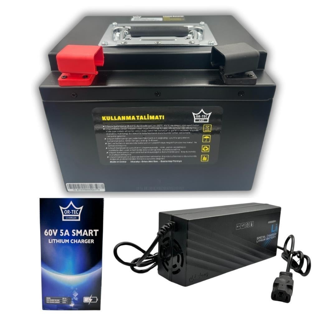 ORTEC 60V 15AH Lityum LiFePO4 Elektrikli Motosiklet Batarya + 60V 5A Lityum Şarj Aleti 