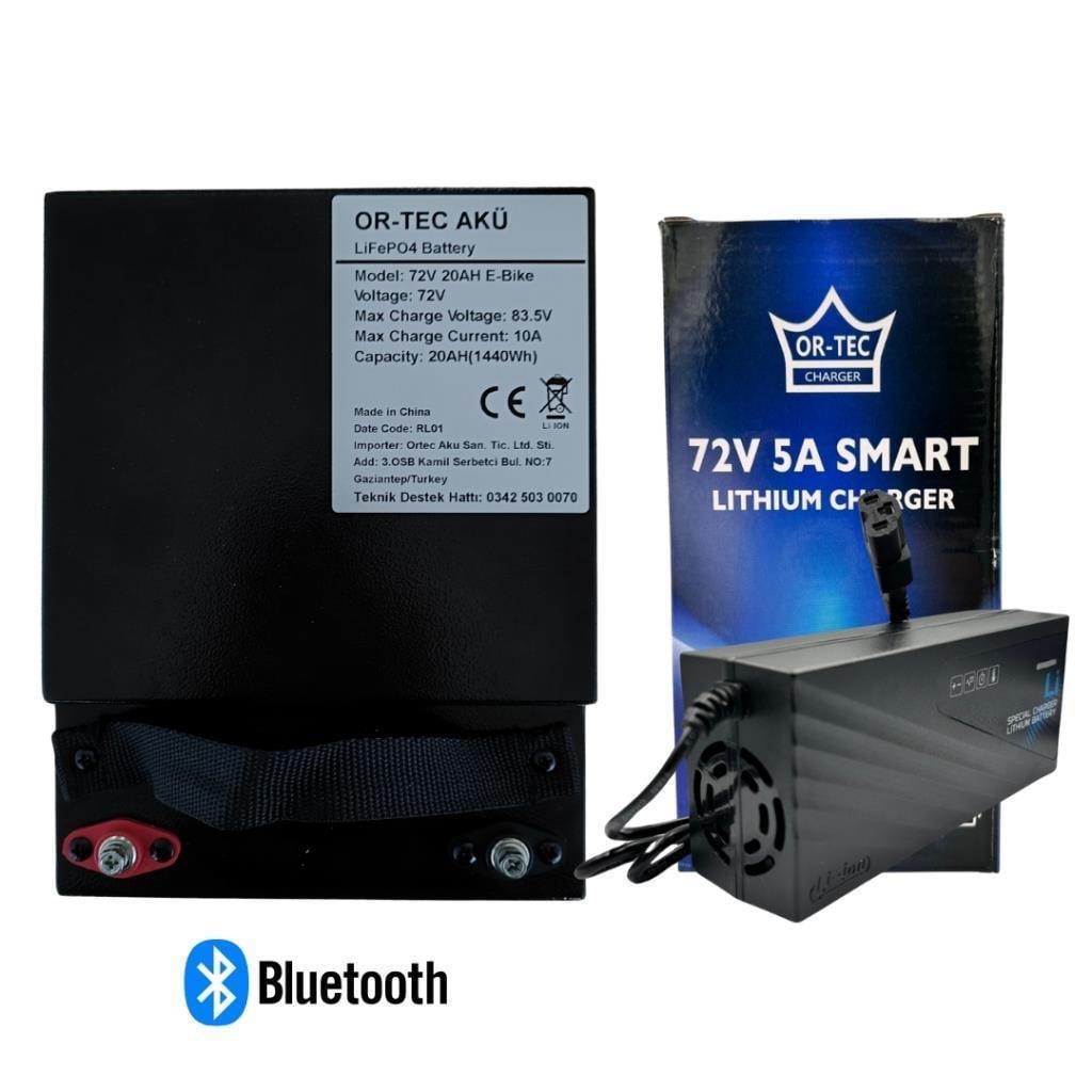 ORTEC 72V 24AH Lityum LiFePO4 Elektrikli Motosiklet Batarya BT + 72V 5A Lityum Şarj Aleti 