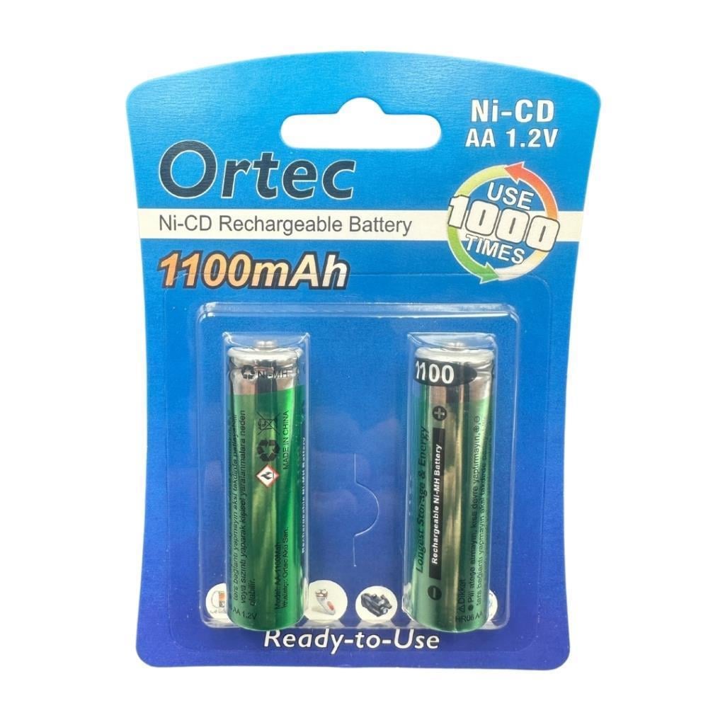 Ortec AA 1.2V Ni-Mh 1100mAh Şarj Edilebilir Kalem Pil 2'li Paket