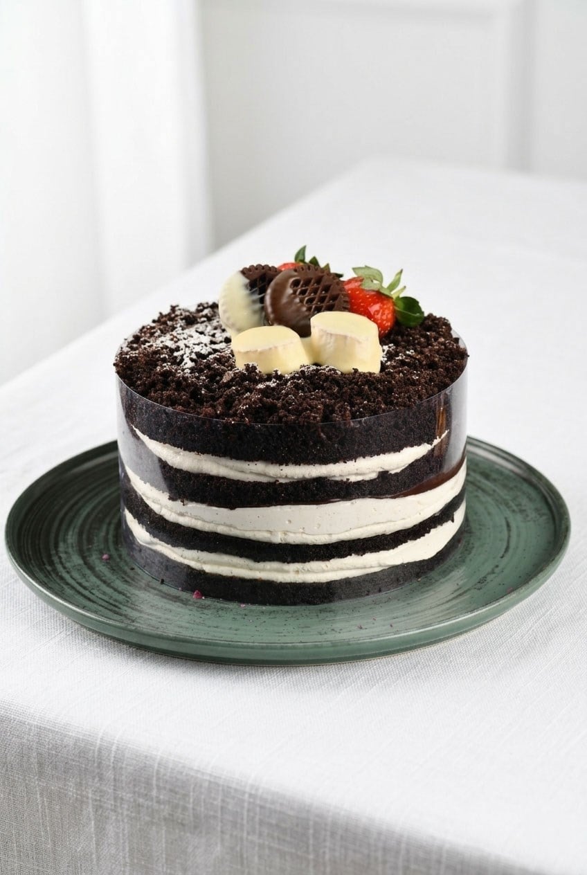 Çilekli Muzlu Oreolu Dark Velvet Pasta