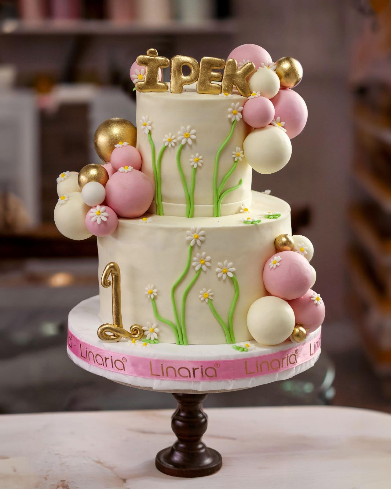 Altın ve Pembe  Balonlar  Doğum Günü Pastası