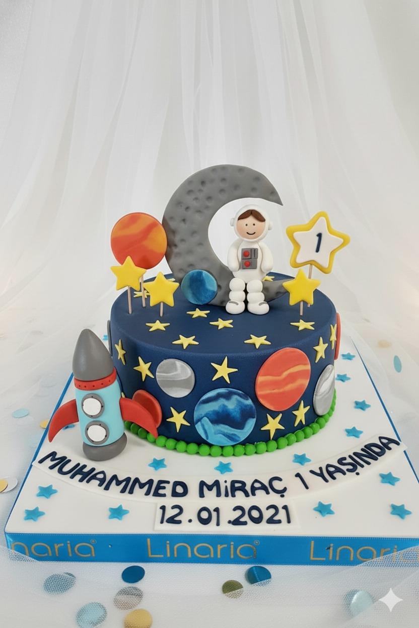 Gezegenler Alemi Küçük Astronot Doğum Günü Pastası