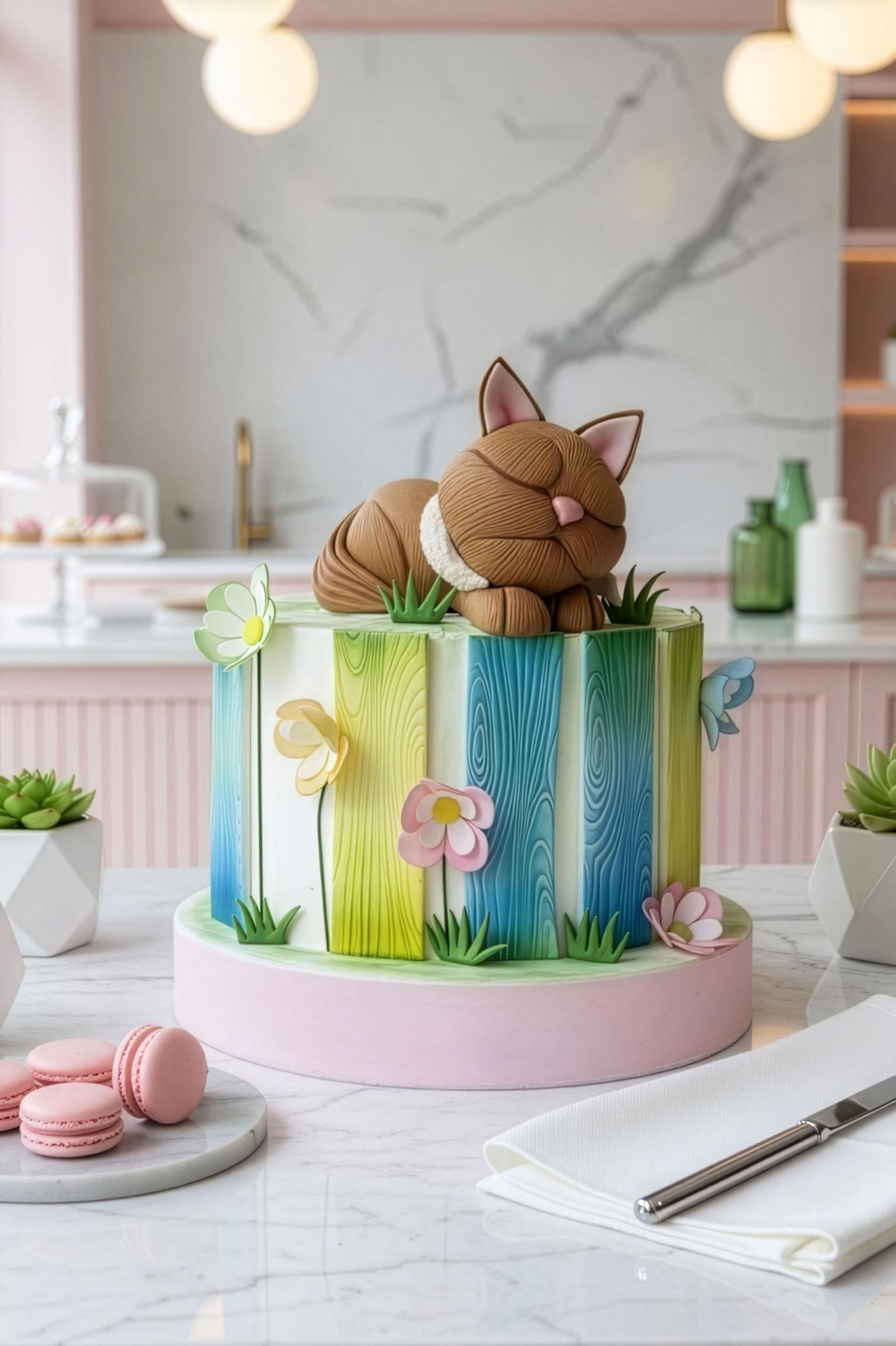 Uykucu Kedi Temalı Doğum Günü Pastası