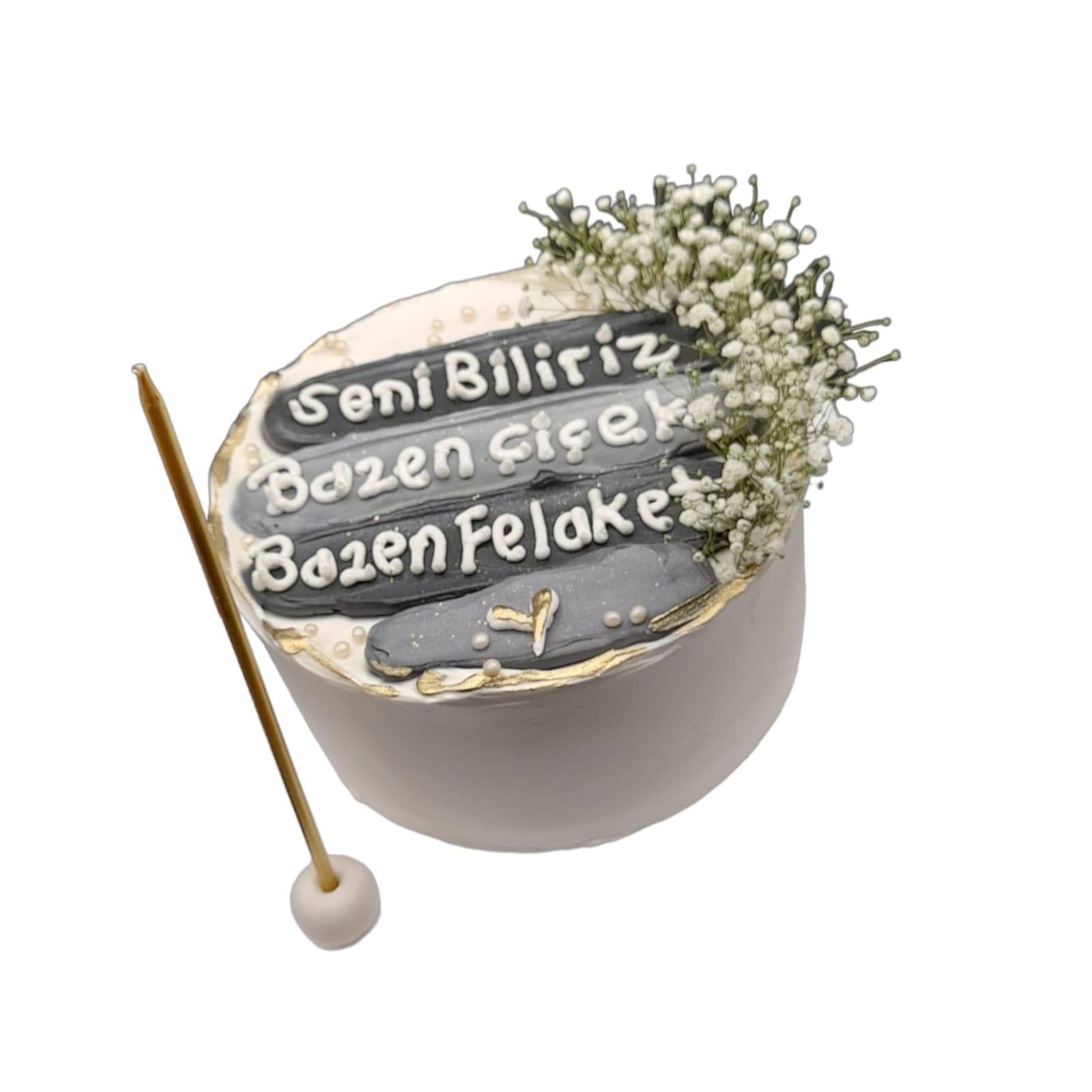 Yazılı Çiçekli Pasta 