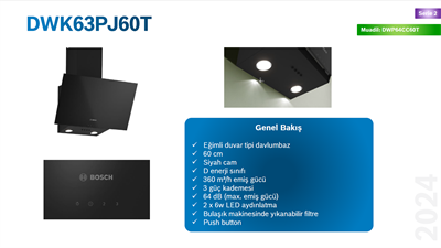 Bocsh DWK63PJ60T  Seri 2 Duvar Tipi Davlumbaz 60 cm Siyah Cam