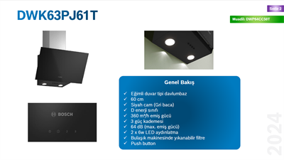 BOSCH DWK63PJ61T Serie 2 Eğimli Cam Davlumbaz