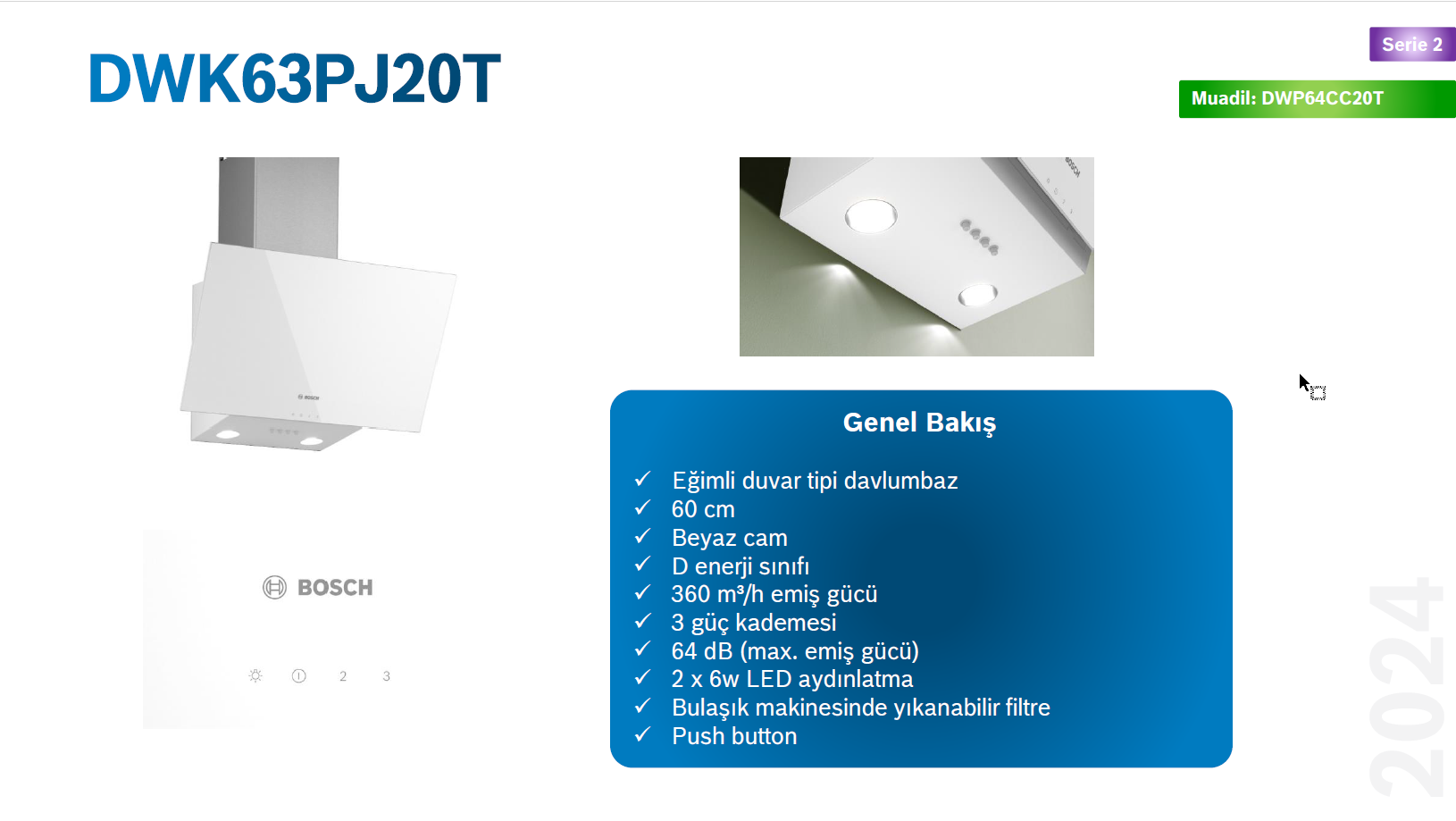 BOSCH DWK63PJ20T Serie 2 Eğimli Cam Davlumbaz